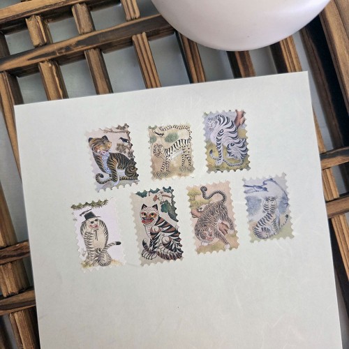 [두루 미] 민화 호랑이 우표컷 케데헌호랑이 마스킹테이프 다꾸